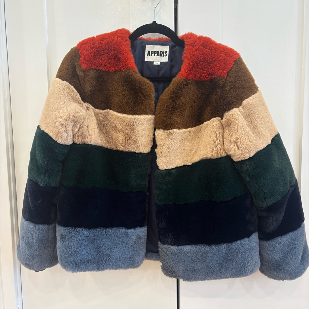 Apparis Multi-Colored Striped Faux Fur Jacket